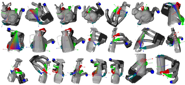 Visualization of grasp planning under shape uncertainty.